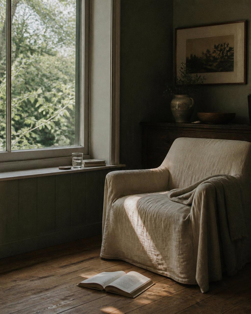 A quiet, naturally lit room with two chairs set facing one another